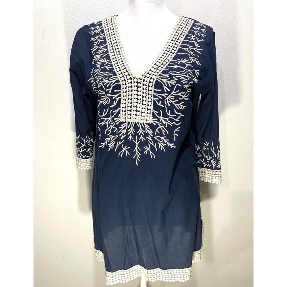 Gretchen Scott blouse embroidered shirt coastal nautical beachy coral women's S